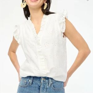 011/ j crew by336 Sleeveless ruffle eyelet top in white